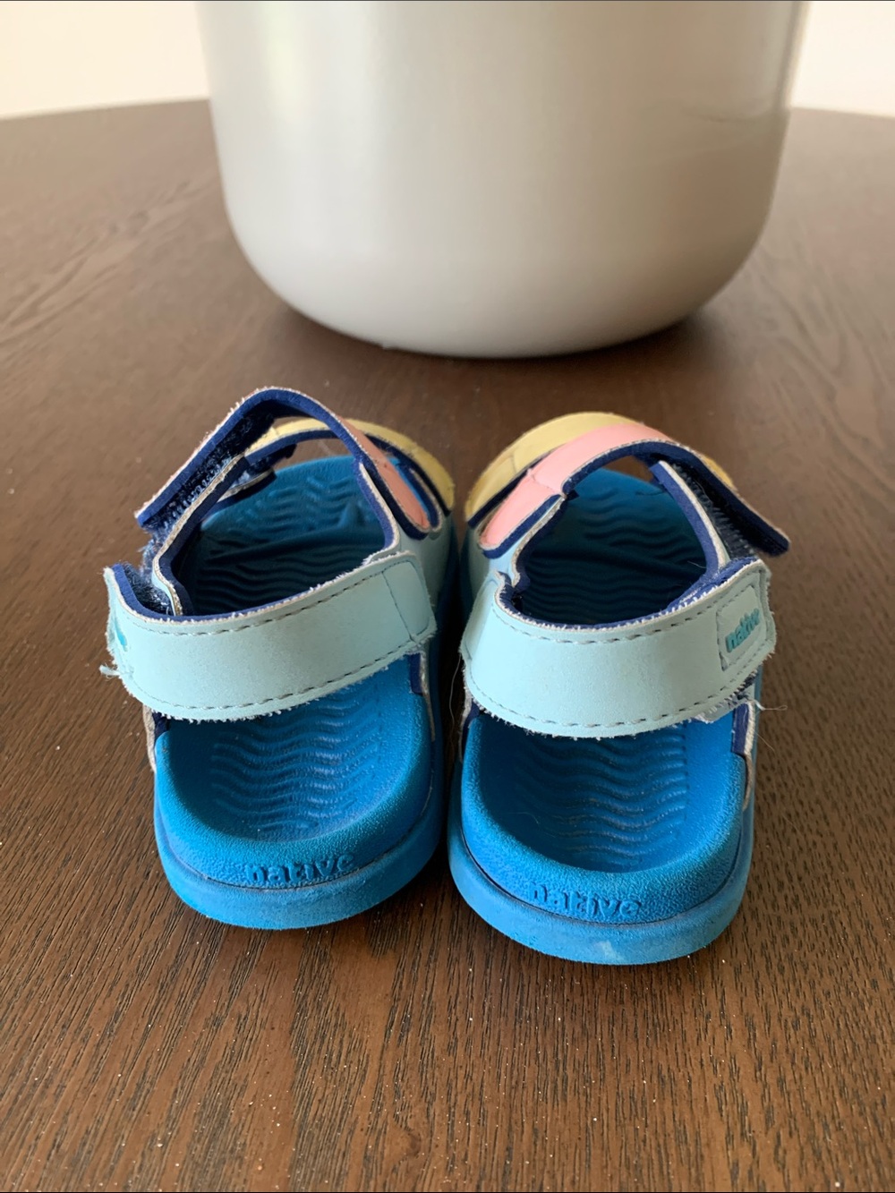 Native Kids Sandals in Bright Blue with Pastel Accents
